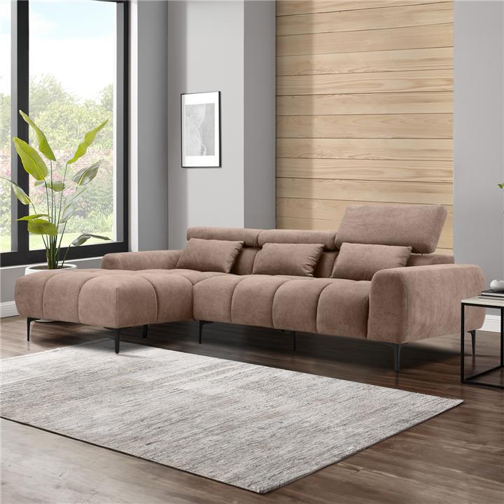 CORNER SOFA LEFT DIVYA HM3267.01L SYNTHETIC SUEDE IN LIGHT BROWN 266x104x97Hcm.
