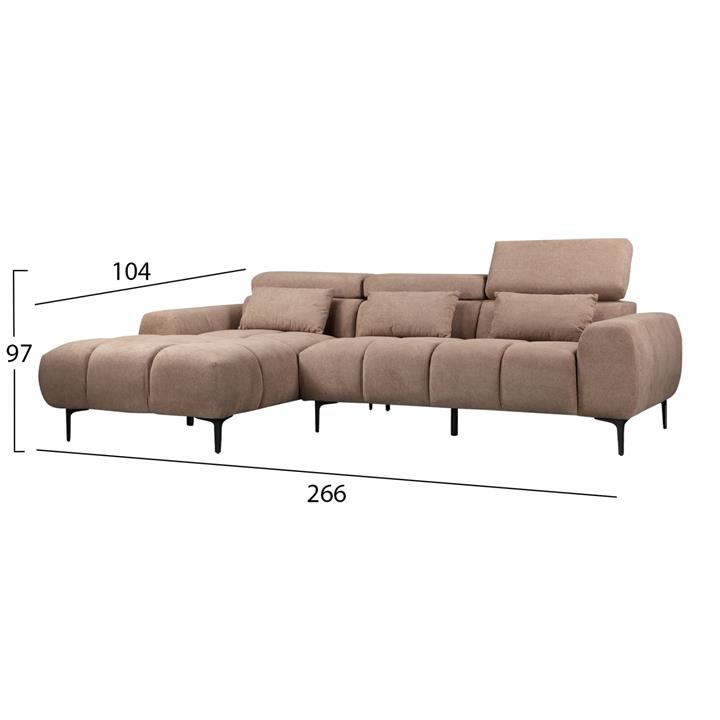 CORNER SOFA LEFT DIVYA HM3267.01L SYNTHETIC SUEDE IN LIGHT BROWN 266x104x97Hcm.