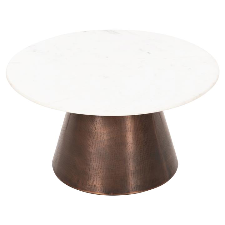 COFFEE TABLE FODEN HM9721 WHITE MARBLE TOP AND ANTIQUE COPPER COLOR METAL Φ77x40Hcm.