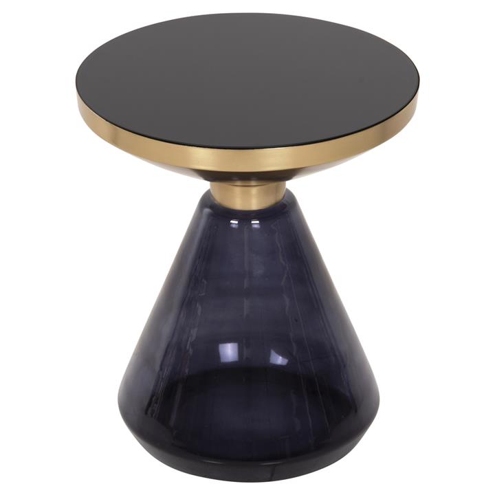 SIDE TABLE DEMMY HM9727 BLACK GLASS TOP & PURPLE GLASS BASE-METAL IN GOLD 