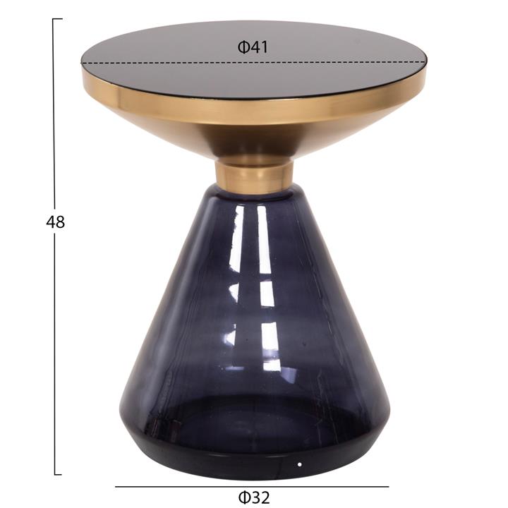 SIDE TABLE DEMMY HM9727 BLACK GLASS TOP & PURPLE GLASS BASE-METAL IN GOLD 