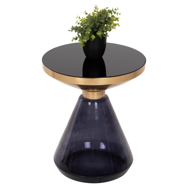SIDE TABLE DEMMY HM9727 BLACK GLASS TOP & PURPLE GLASS BASE-METAL IN GOLD 