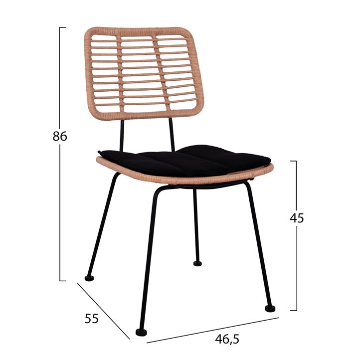 OUTDOOR CHAIR ALLEGRA HM5454.11 METAL&CUSHION IN BLACK-WICKER IN BEIGE 46x56x87Hcm.