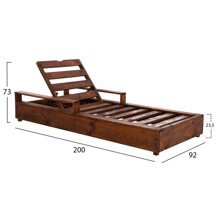 HEAVY DUTY SUNBED MAKEDONIA HM6162 PINE WOOD WITH IMPREGNATION IN WALNUT COLOR 200x92x23,5-73Hcm.