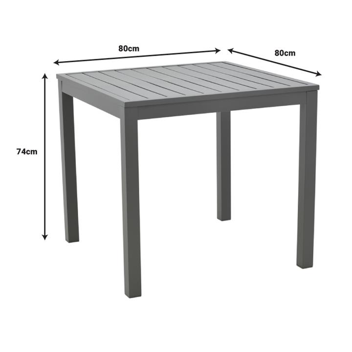 Dining table Uplift-Kliton set of 3 pakoworld anthracite aluminum and gray plywood 80x80x74cm