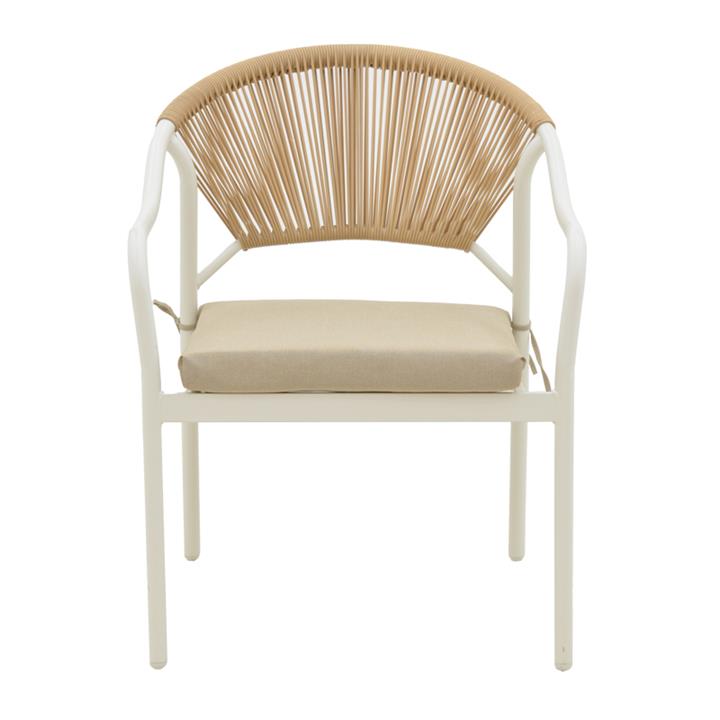 Armchair Jerqui pakoworld wicker rattan natural-metal bege legs-black cushion  60x64x78cm