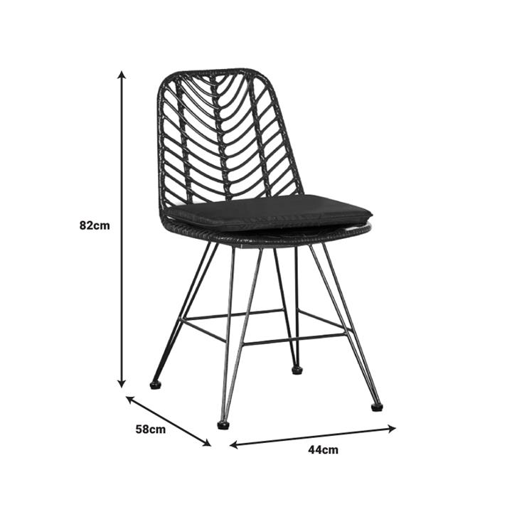Dining table Naoki-Kliton II set of 7 pakoworld anthracite aluminum and pe rattan in black shade 150x80x74cm