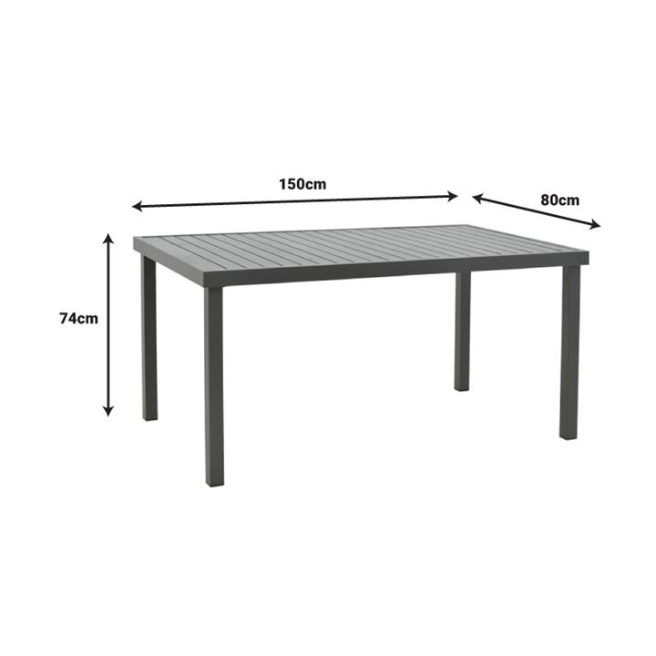 Dining table Raven-Kliton B set of 7 pakoworld aluminum in anthracite shade 150x80x74cm