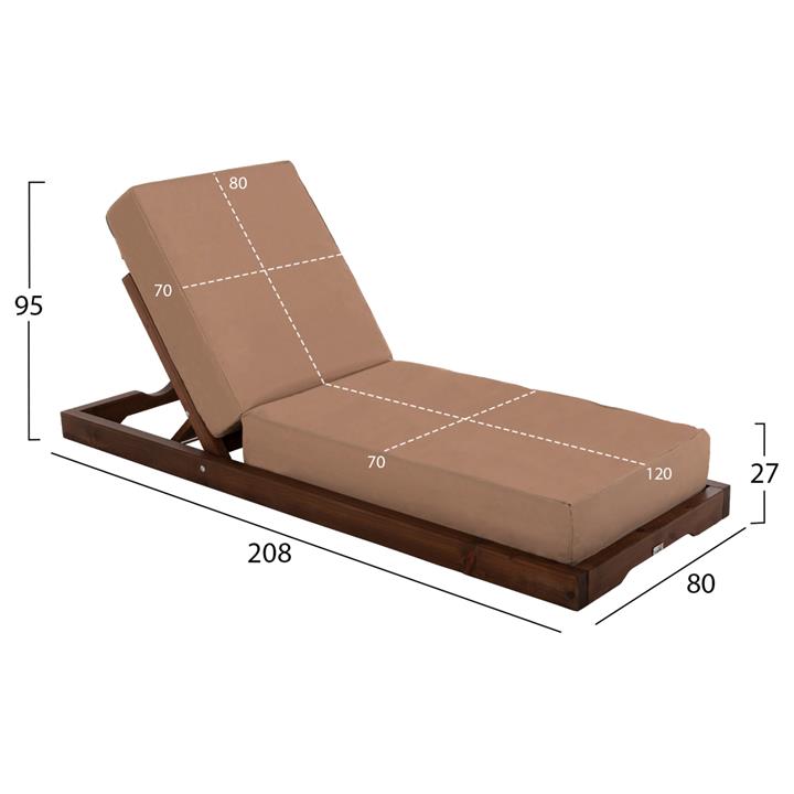 BEACH LOUNGER LOW IKARIA HM10622.04 PINE WOOD IN WALNUT COLOR-MOCHA TEXTILENE-CUSHION 20cm THICK