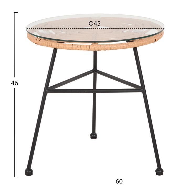 SIDE TABLE ROUND BLACK METAL ALLEGRA HM5459.11 BEIGE WICKER-GLASS Φ45x46Hcm.