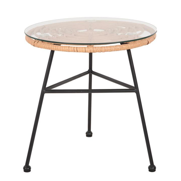 SIDE TABLE ROUND BLACK METAL ALLEGRA HM5459.11 BEIGE WICKER-GLASS Φ45x46Hcm.