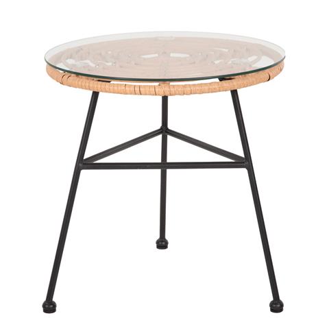 SIDE TABLE ROUND BLACK METAL ALLEGRA HM5459.11 BEIGE WICKER-GLASS Φ45x46Hcm.