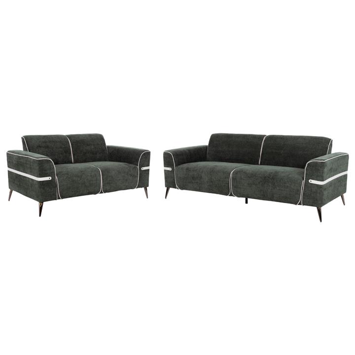 SOFA SET 2PCS FERIN HM6070.03 GREEN FABRIC-DARK BROWN METAL LEGS