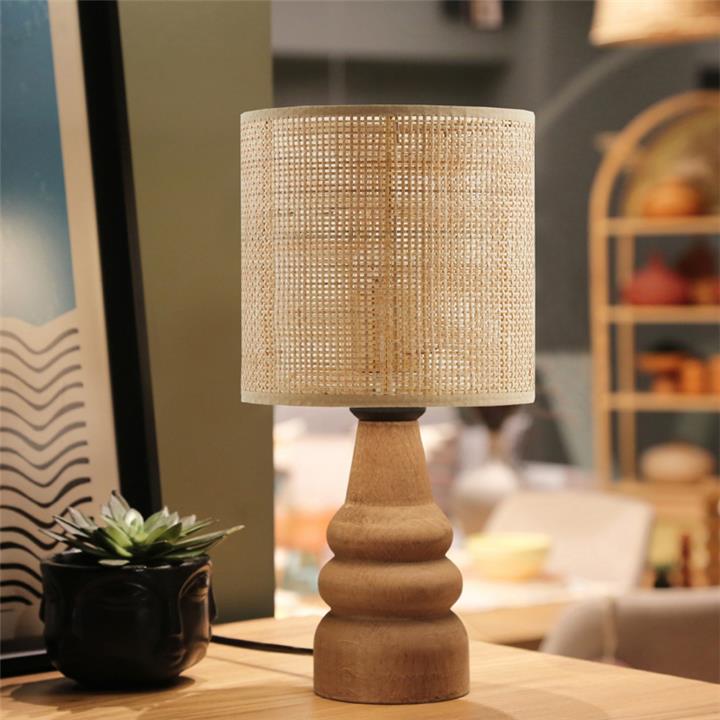 Table lamp Salpe pakoworld wood and pe rattan in natural color D15x32cm