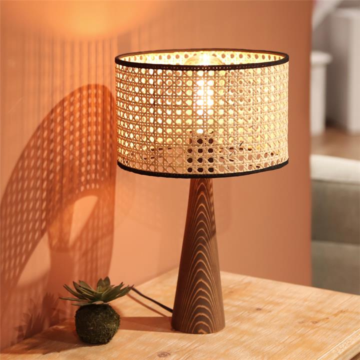 Table lamp Retroa pakoworld wood and pe rattan in natural color D24x38cm