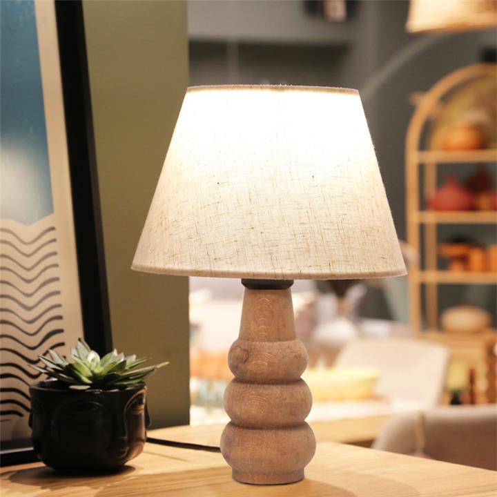 Table lamp Cabini pakoworld wood and fabric in cream color 22x22x30cm