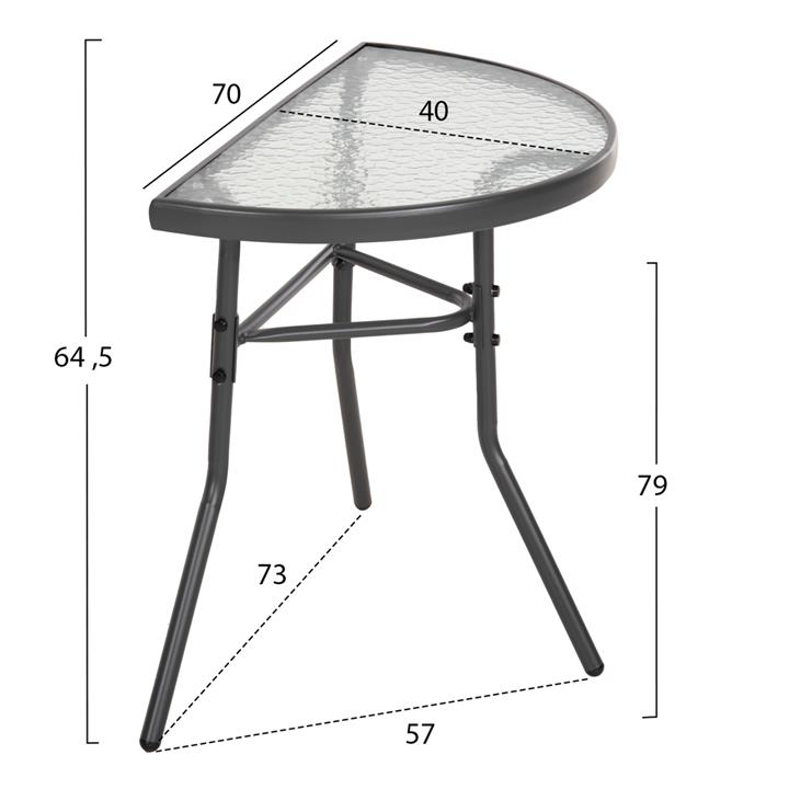 SEMICIRCULAR TABLE LIMA HM5967.01 METAL IN GREY WITH GLASS TOP 70x40x64,5Hcm.