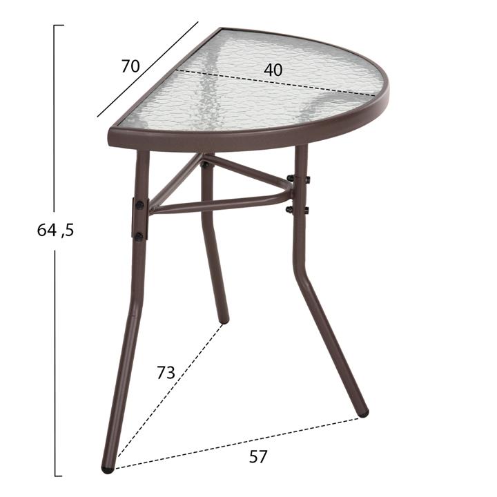 SEMICIRCULAR TABLE LIMA HM5967.02 METAL IN BROWN WITH GLASS TOP 70x40x64,5Hcm.