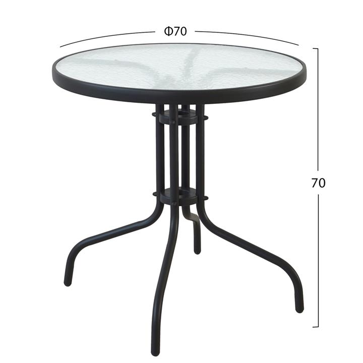 OUTDOOR SET 3PCS HM10713 BLACK METAL-SAFETY GLASS-BLACK TEXTILENE