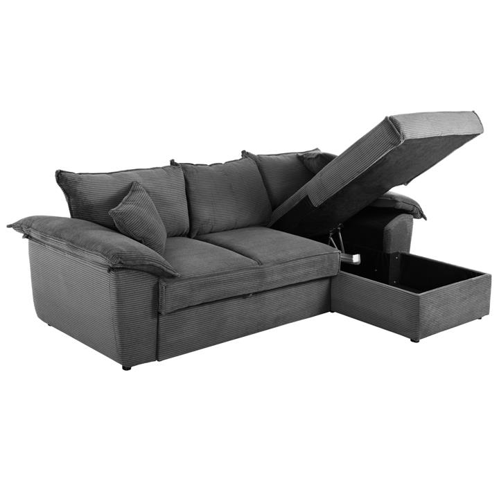 CORNER SOFA-BED WITH STORAGE SPACE ALDO HM3276.02R ANTHRACITE FABRIC 256x91-159x87Hcm.
