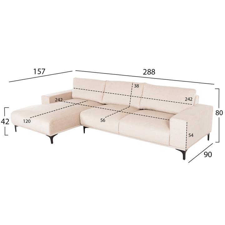 CORNER SOFA (LEFT) NOA HM3278.01L ECRU FABRIC 288x90-157x67-80Hcm.
