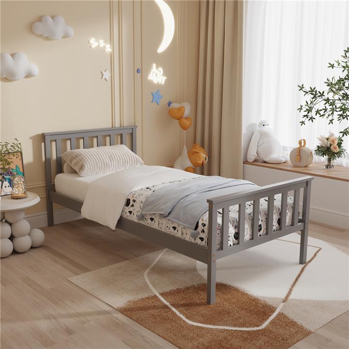 BED GIMLY HM675.05 SOLID PINE WOOD IN GREY FOR MATTRESS 190x90cm.