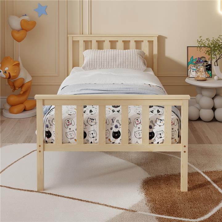 BED GIMLY HM675.01 SOLID PINE WOOD IN NATURAL FOR MATTRESS 190x90cm.