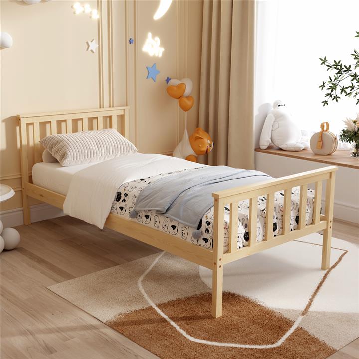 BED GIMLY HM675.01 SOLID PINE WOOD IN NATURAL FOR MATTRESS 190x90cm.