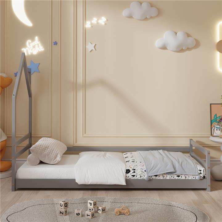BED FOR KIDS HOUSER HM676.05 t.MONTESSORI SOLID PINE WOOD IN GREY- 190x90cm.