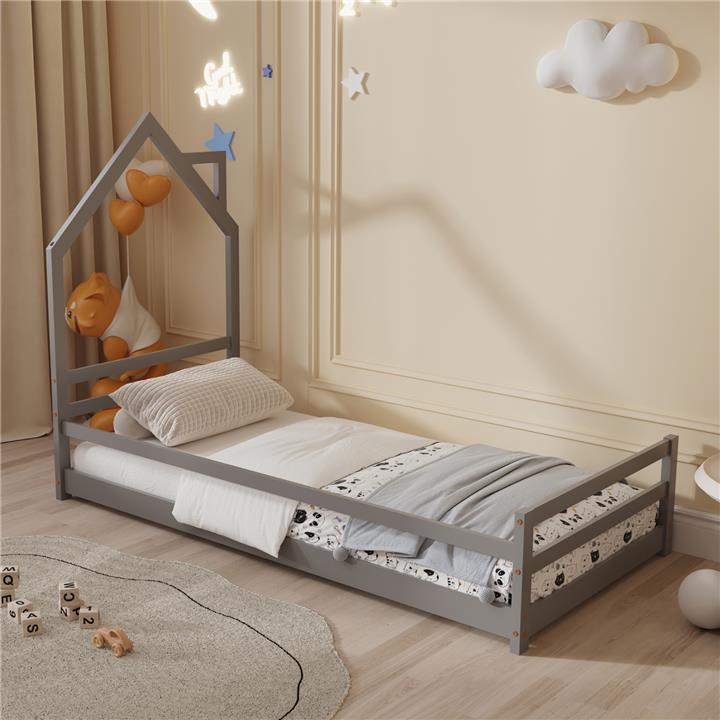 BED FOR KIDS HOUSER HM676.05 t.MONTESSORI SOLID PINE WOOD IN GREY- 190x90cm.