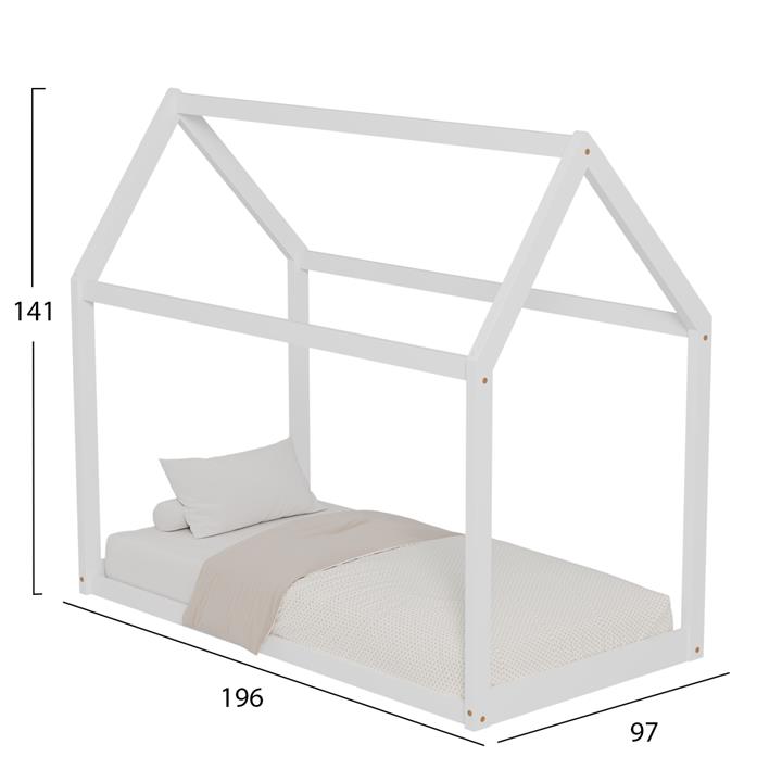 BED FOR KIDS PEPE HM677.03 t.MONTESSORI SOLID PINE WOOD IN WHITE- 190x90cm.