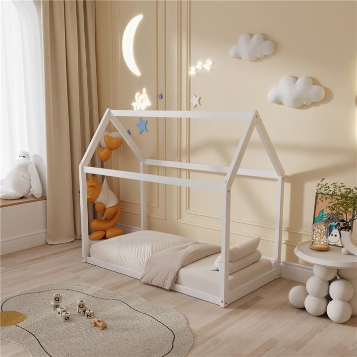 BED FOR KIDS PEPE HM677.03 t.MONTESSORI SOLID PINE WOOD IN WHITE- 190x90cm.
