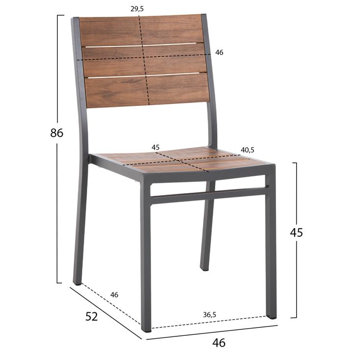 ALUMINUM CHAIR SAGA HM6063.02 DARK GREY WITH POLYWOOD 46x52x86Hcm.