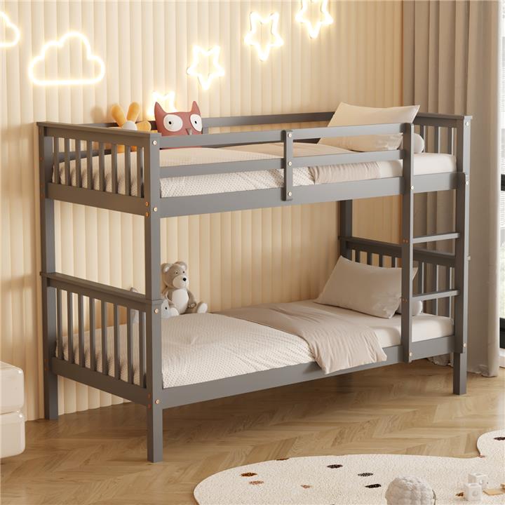 BUNK BED FOR CHILDREN LANTAI HM682.05 PINE WOOD IN GREY-MATTRESSES 190x90cm