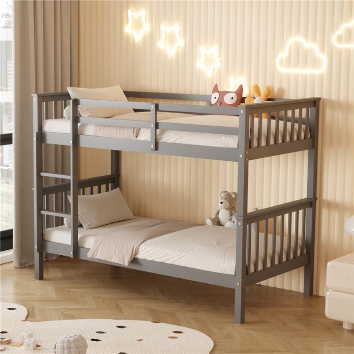 BUNK BED FOR CHILDREN LANTAI HM682.05 PINE WOOD IN GREY-MATTRESSES 190x90cm