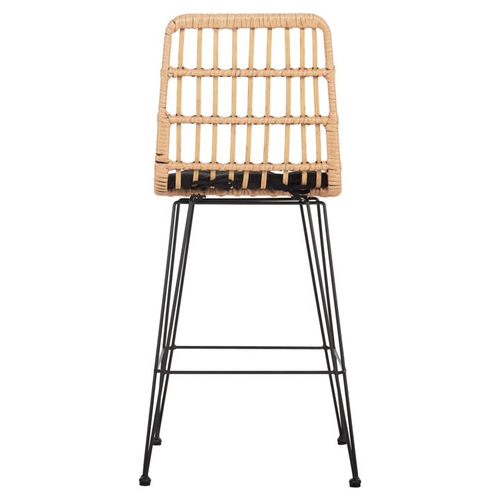 BAR STOOL MED.HEIGHT ALLEGRA HM5643.11 METAL&CUSHION BLACK-WICKER BEIGE 50x55x103Hcm.