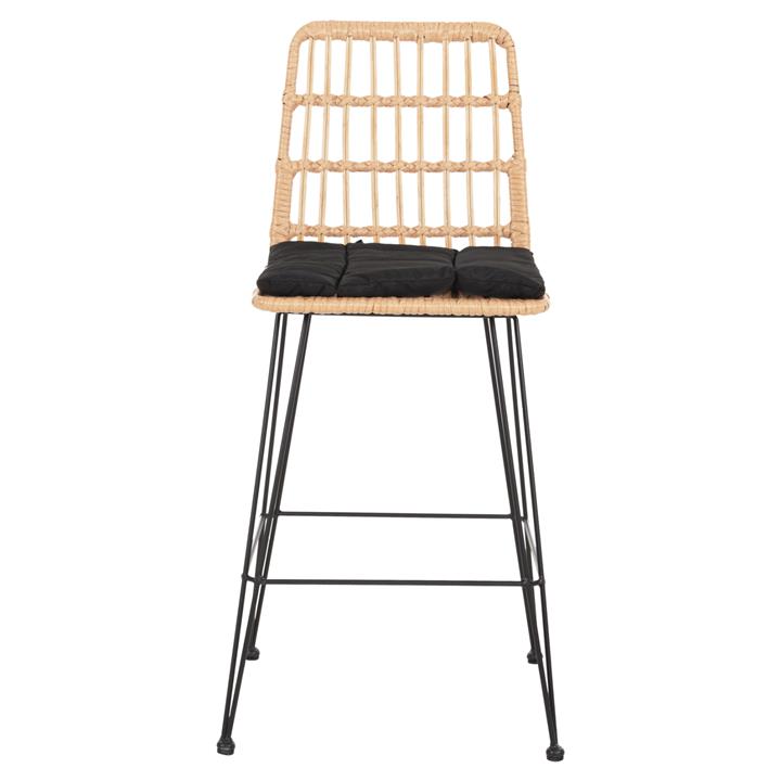 BAR STOOL MED.HEIGHT ALLEGRA HM5643.11 METAL&CUSHION BLACK-WICKER BEIGE 50x55x103Hcm.