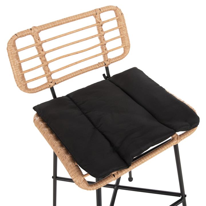 BAR STOOL HIGH SEAT ALLEGRA HM5708.11 METAL&CUSHION IN BLACK-BEIGE WICKER 48x49x99,5Hcm.
