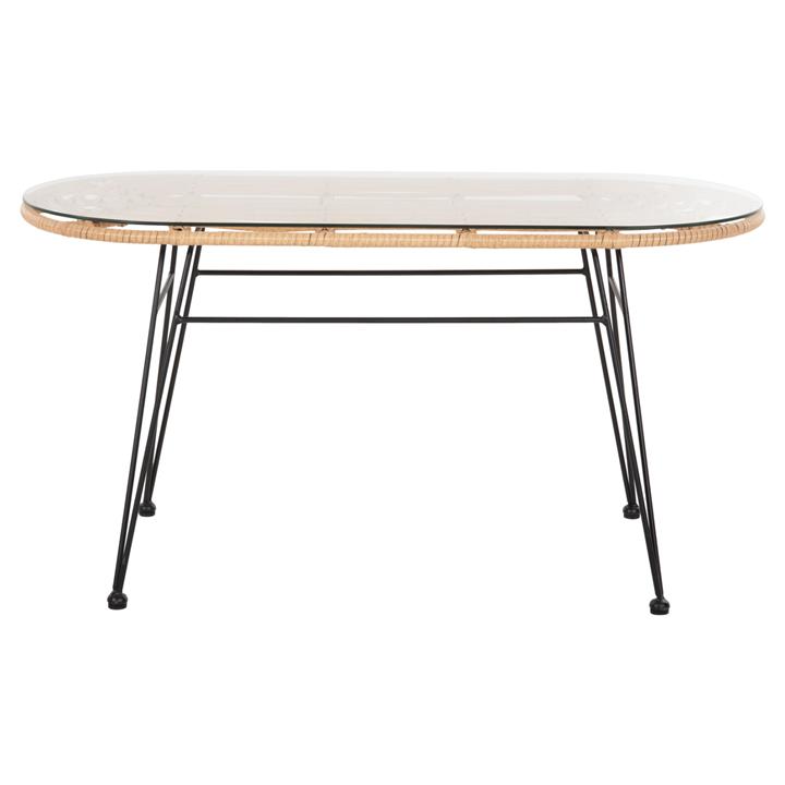 OUTDOOR OVAL COFFEE TABLE ALLEGRA HM5695.11 BEIGE WICKER-BLACK METAL 100x45x51,5Hcm.