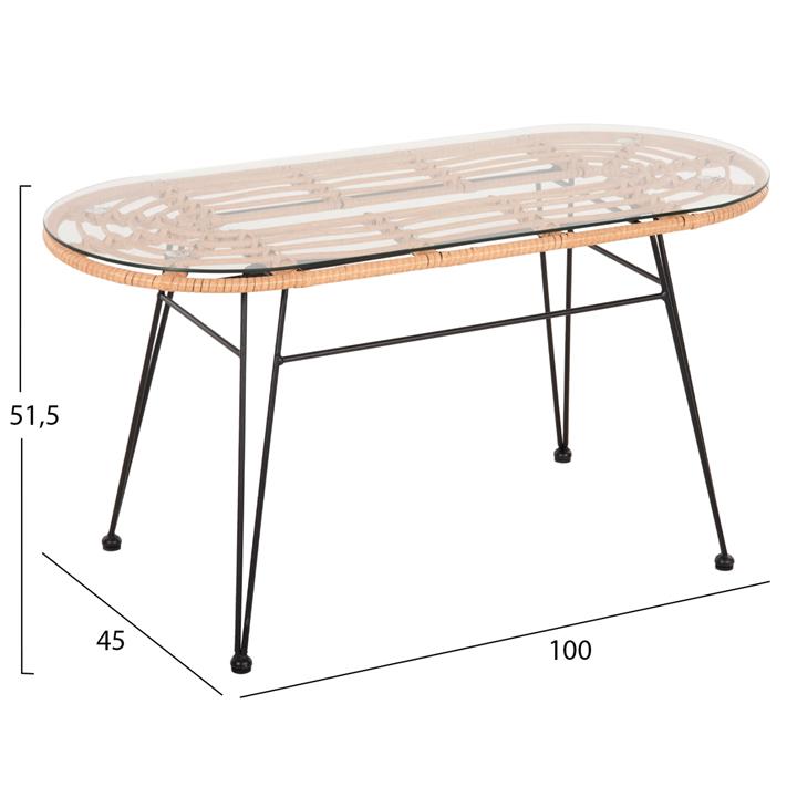 OUTDOOR OVAL COFFEE TABLE ALLEGRA HM5695.11 BEIGE WICKER-BLACK METAL 100x45x51,5Hcm.