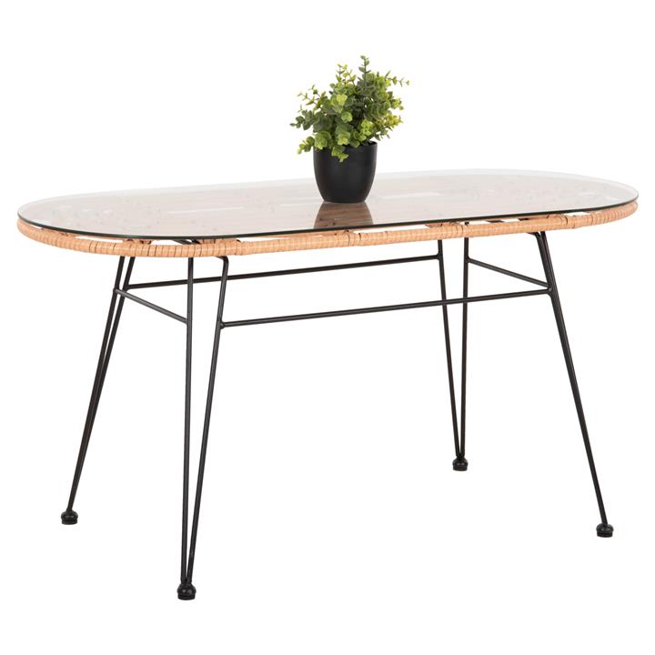 OUTDOOR OVAL COFFEE TABLE ALLEGRA HM5695.11 BEIGE WICKER-BLACK METAL 100x45x51,5Hcm.