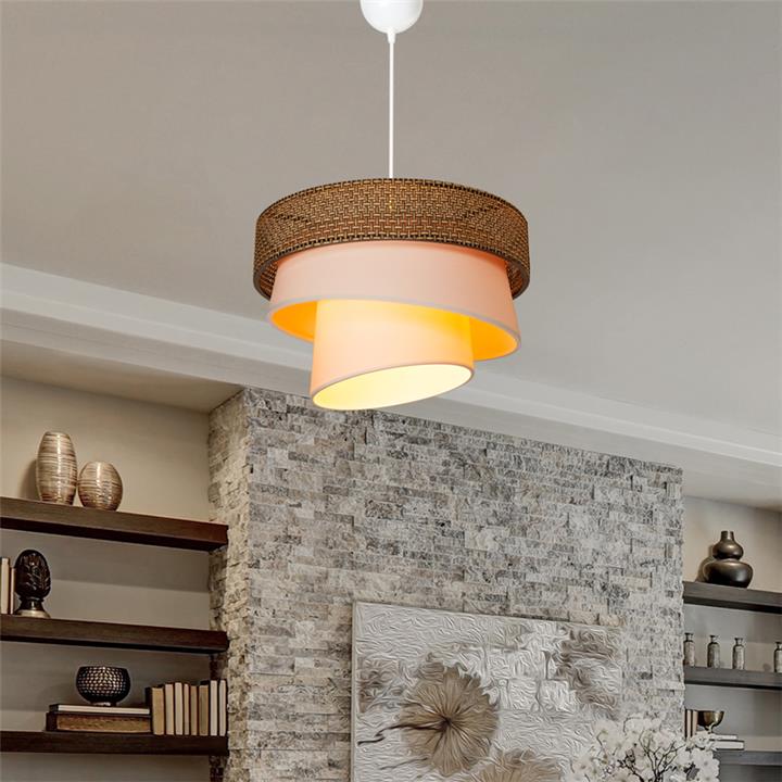 Single light ceiling lamp Tazma pakoworld fabric in brown and cream shade D38x65cm