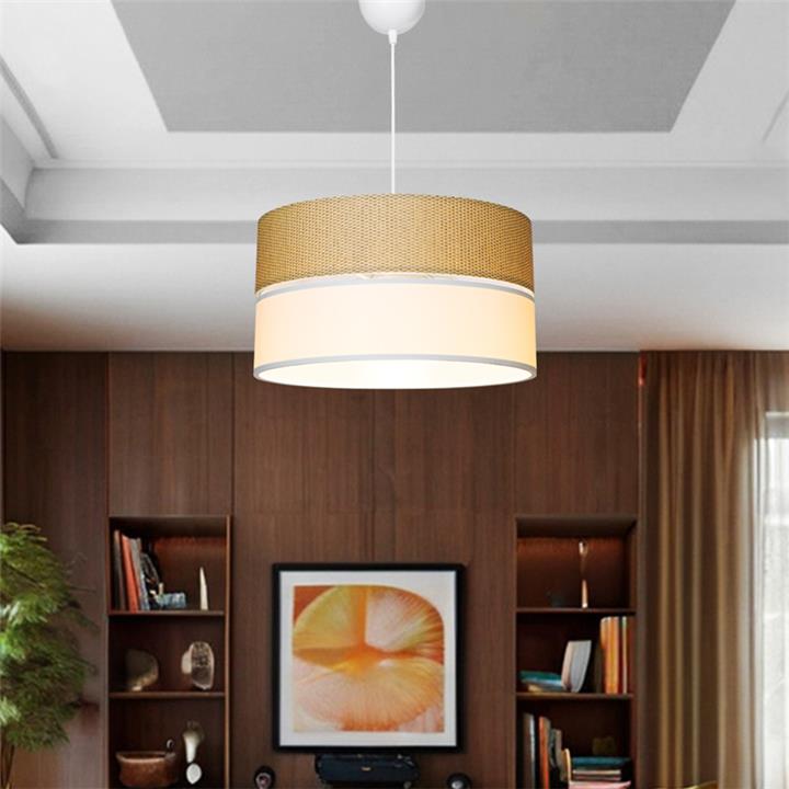 Single light ceiling lamp Opal pakoworld fabric in natural and cream shade D38x55cm