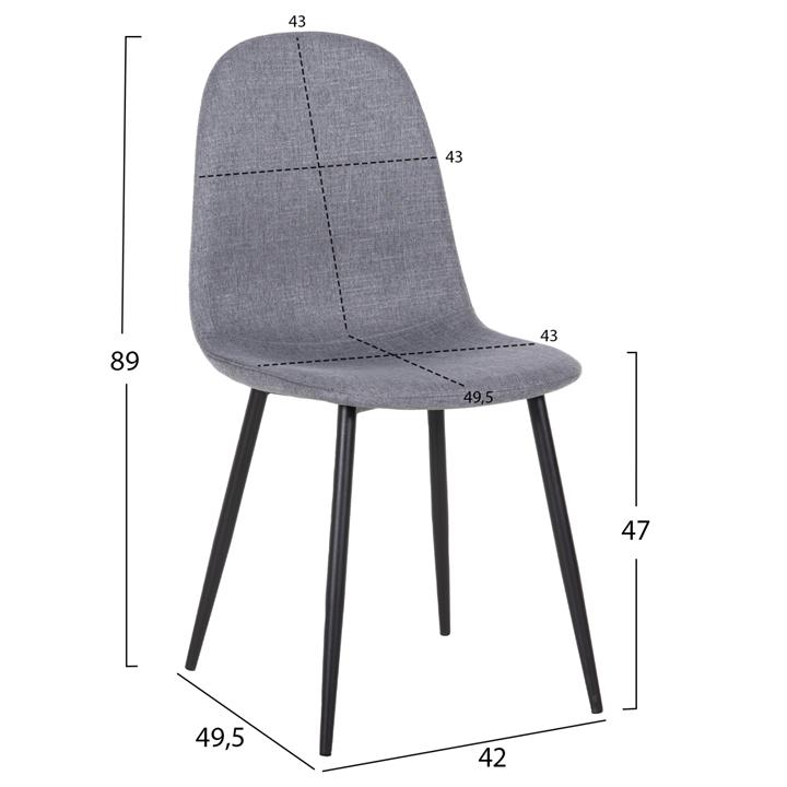 DINING CHAIR LEONARDO HM00100.26 GREY FABRIC & BLACK METAL LEGS 42x49,5x89Hcm.