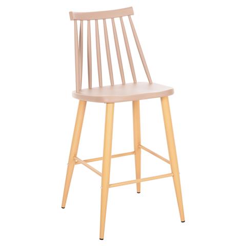 BAR STOOL MEDIUM HEIGHT VANESSA HM9300.25 CAPPUCCINO PP & METAL LEGS IN WOOD COLOR 45,5x46x97Hcm.