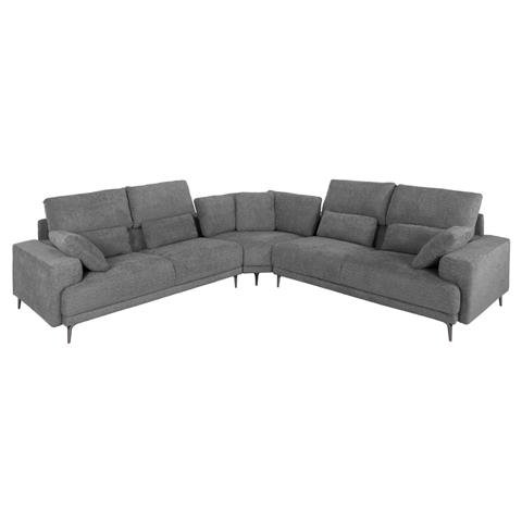 CORNER SOFA SYMMET HM3269.03 GRAY FABRIC-GLOSSY ANTHRACITE LEGS 314x236x90-102Hcm.