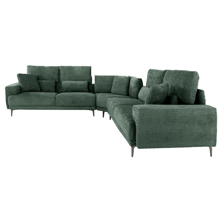 CORNER SOFA SYMMET HM3269.05 GREEN FABRIC-GLOSSY ANTHRACITE LEGS 314x236x90-102Hcm.