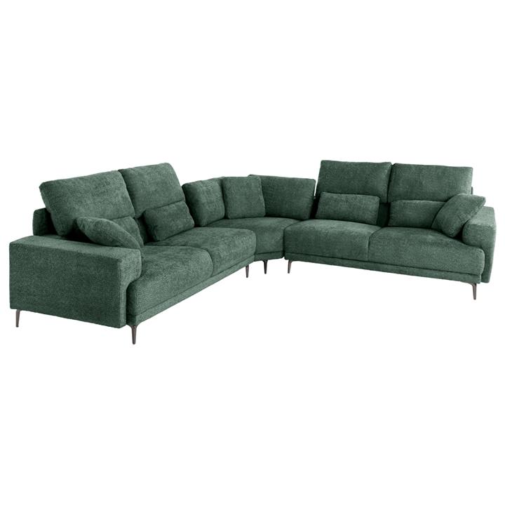 CORNER SOFA SYMMET HM3269.05 GREEN FABRIC-GLOSSY ANTHRACITE LEGS 314x236x90-102Hcm.