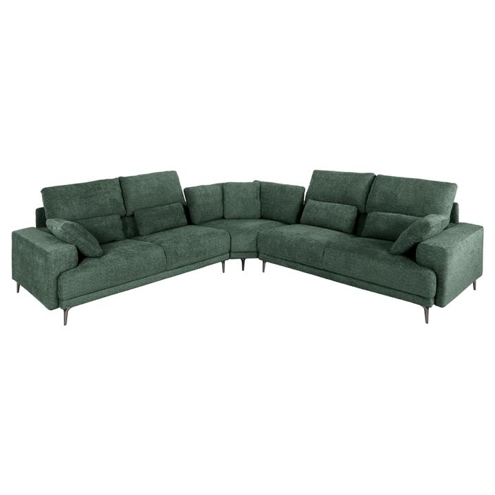 CORNER SOFA SYMMET HM3269.05 GREEN FABRIC-GLOSSY ANTHRACITE LEGS 314x236x90-102Hcm.