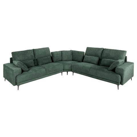 CORNER SOFA SYMMET HM3269.05 GREEN FABRIC-GLOSSY ANTHRACITE LEGS 314x236x90-102Hcm.